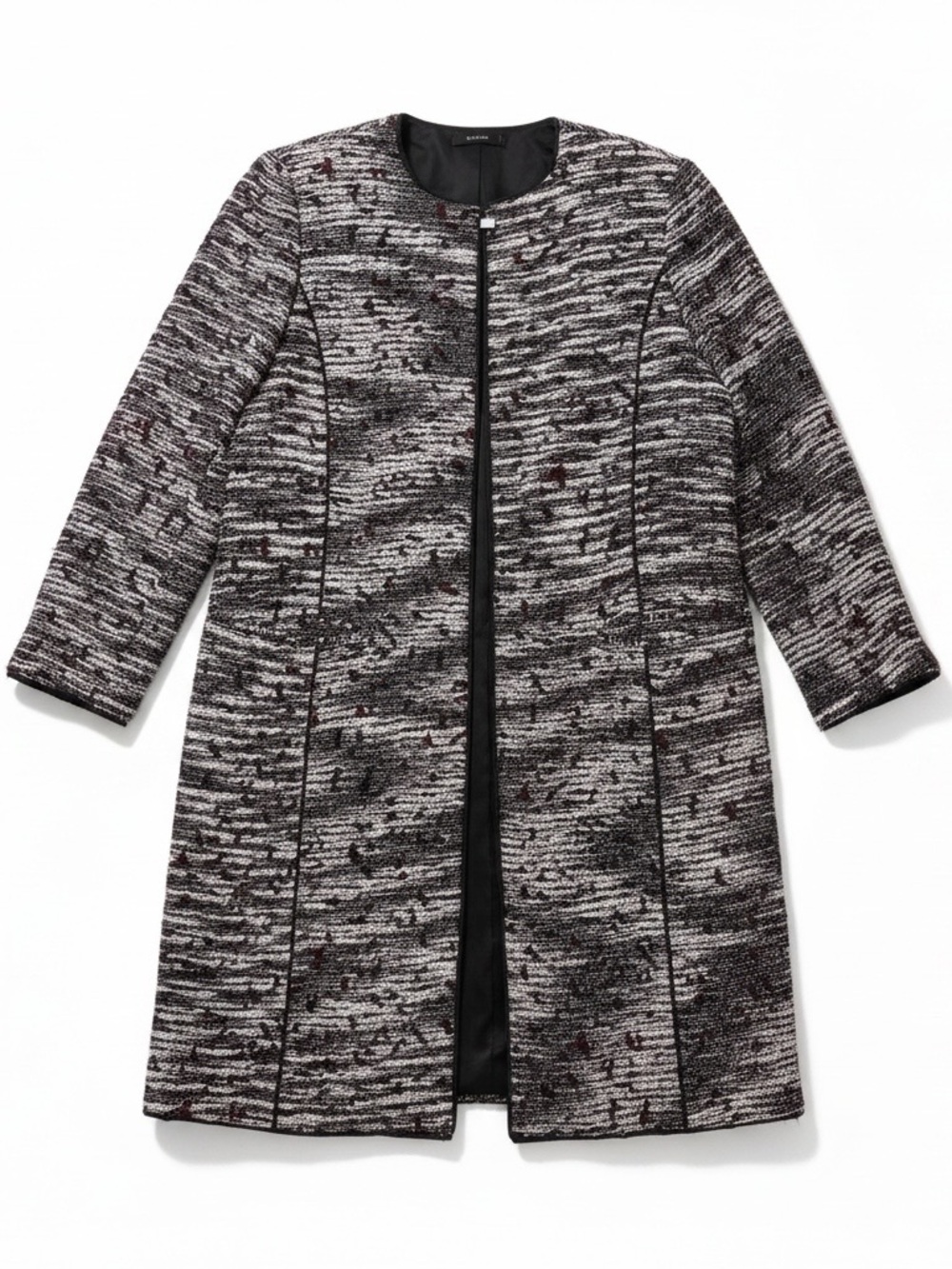 Oscar de la Renta Black and Gray Textured Longline Coat